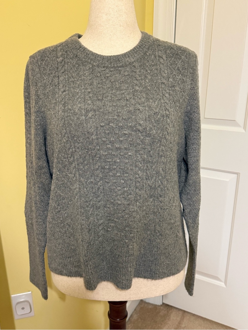 J. Crew Heather Gray Cable Crewneck Sweater